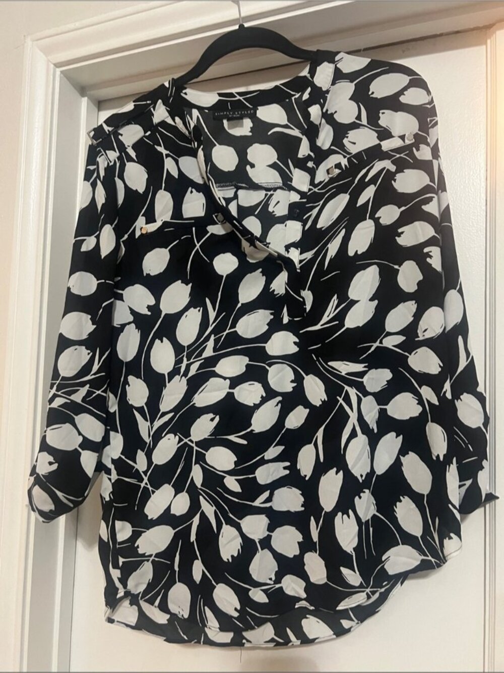 Simply Styled Black Blouse with White Tulip Print